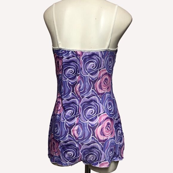 PURPLE & Pink Roses Baby Doll Chemise Size Large - Picture 2 of 10